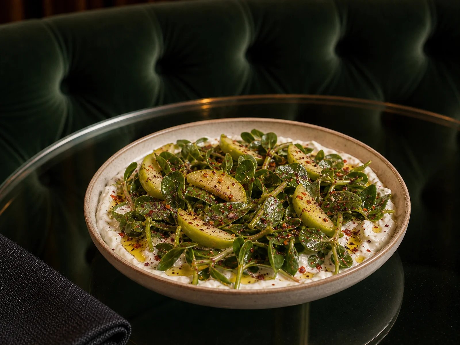 Purslane Salad with Green Plums