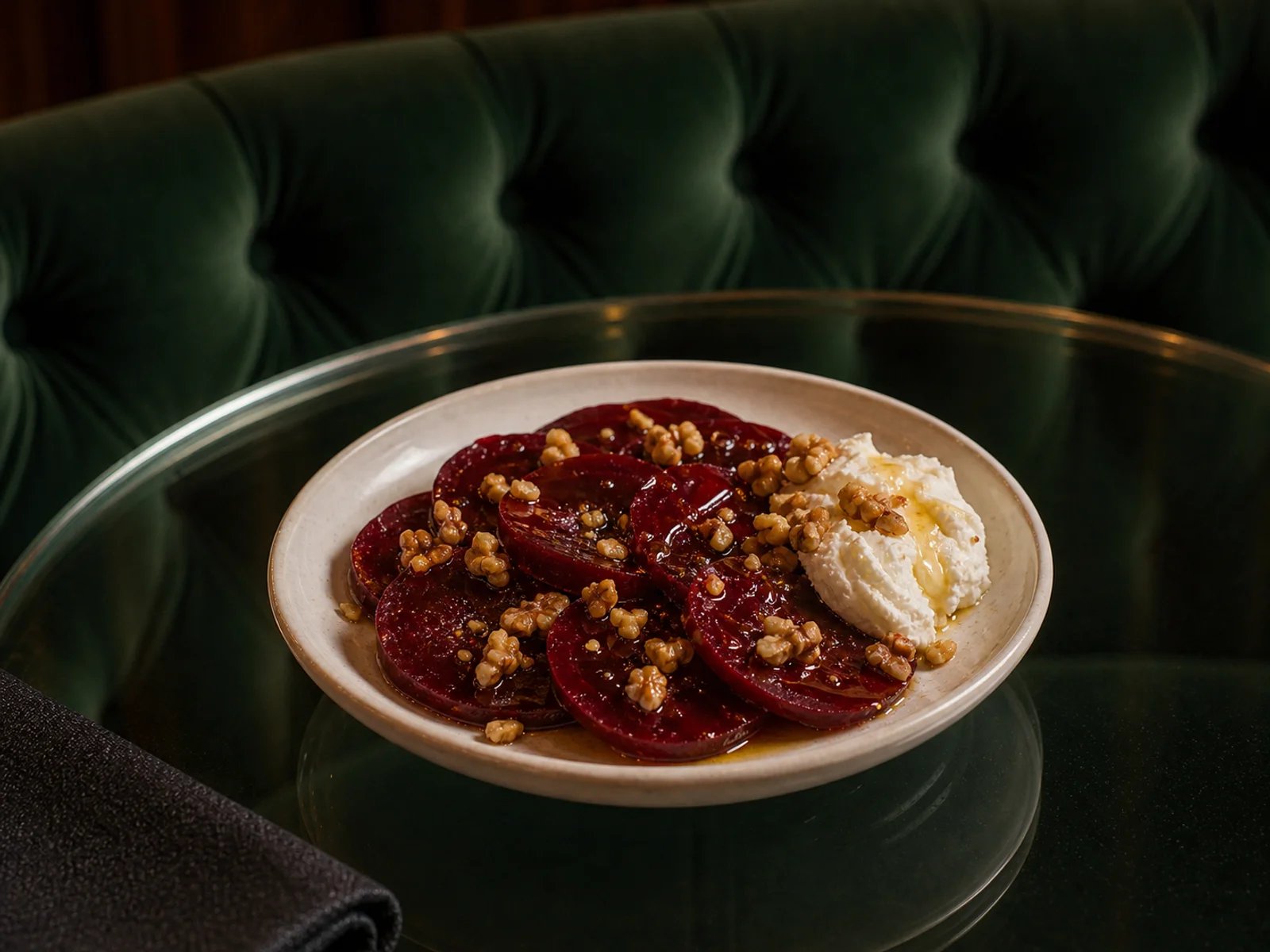 Beet Dessert with Clotted Cream and Walnut