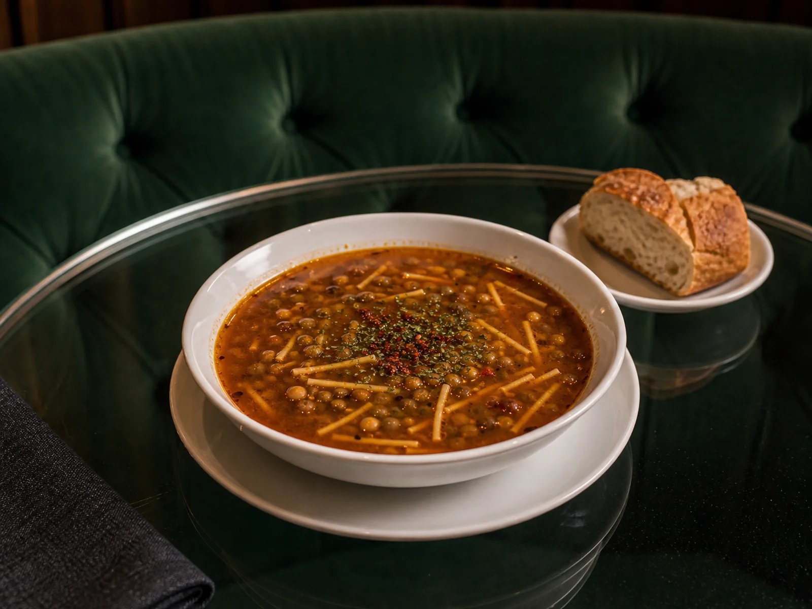 Noodle Soup with Green Lentils