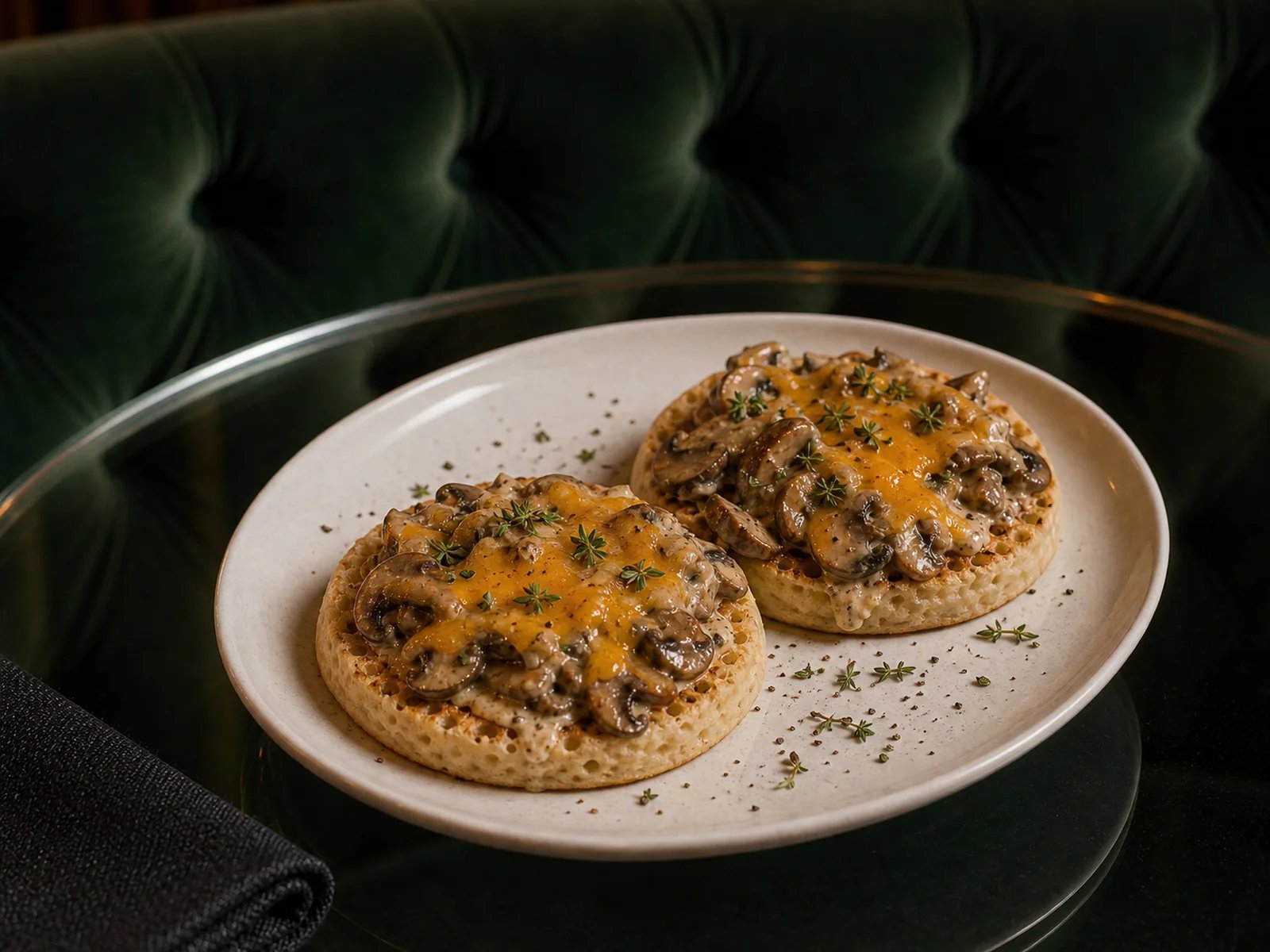 Crumpet Skillet with Mushrooms and Cheddar