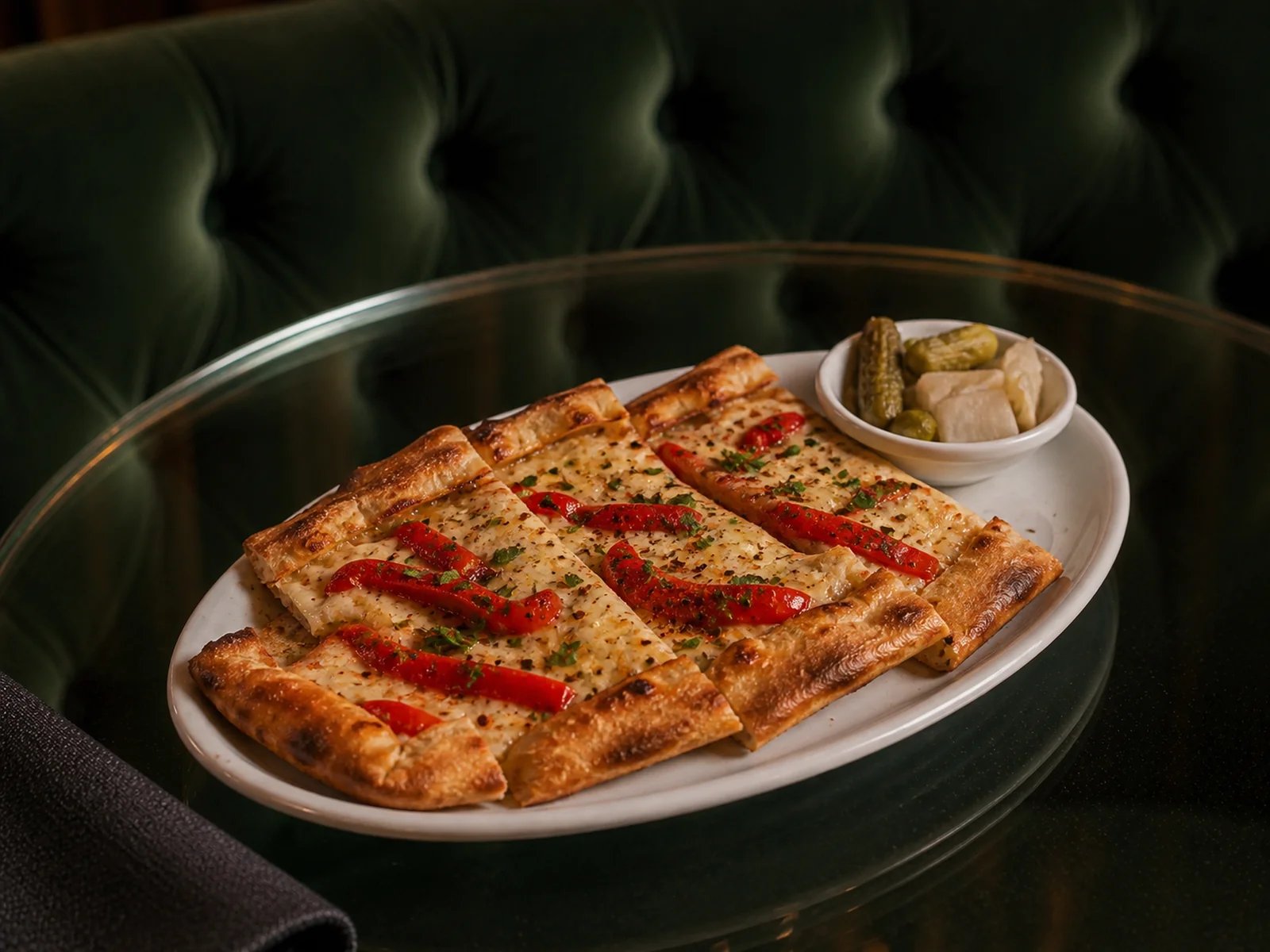 Pide with Kashar and Red Peppers