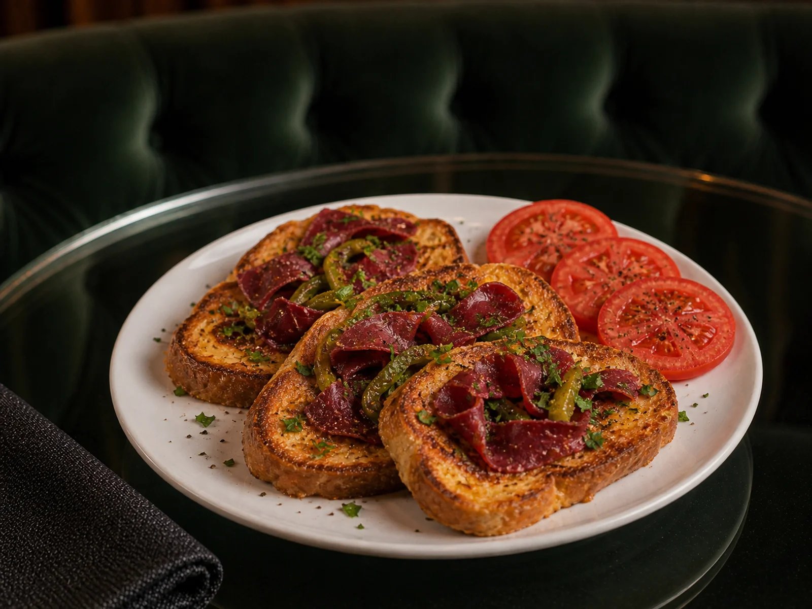 Eierbrot mit Pastirma und Paprika