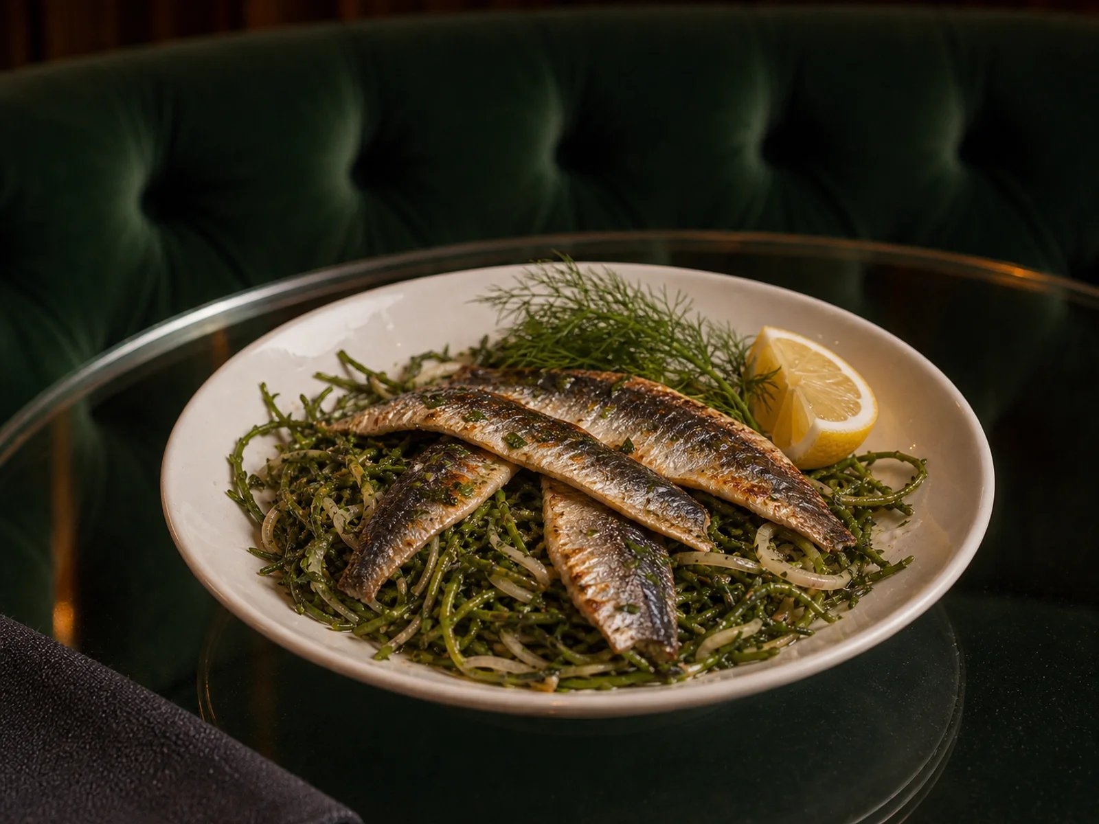 Salat mit gegrillter Sardine und Fenchelkraut