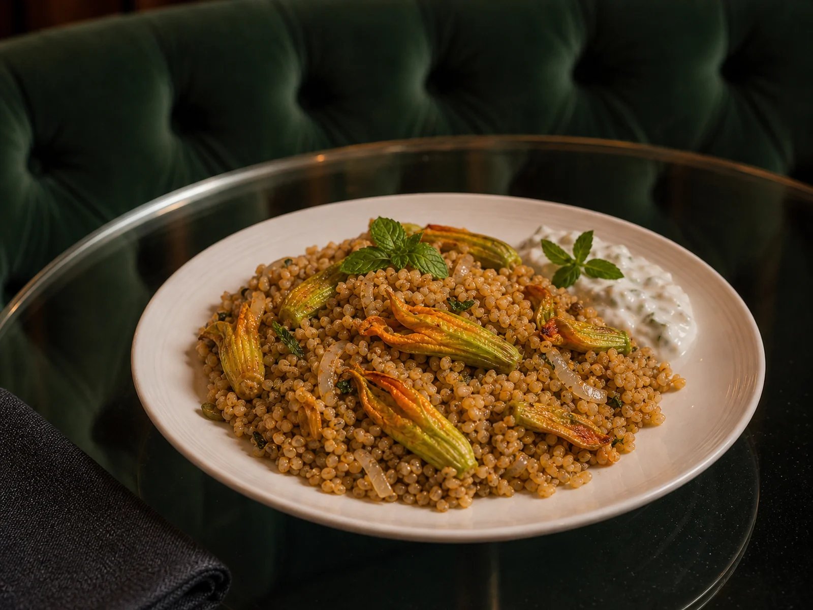 Bulgur Pilaf with Zucchini Blossoms