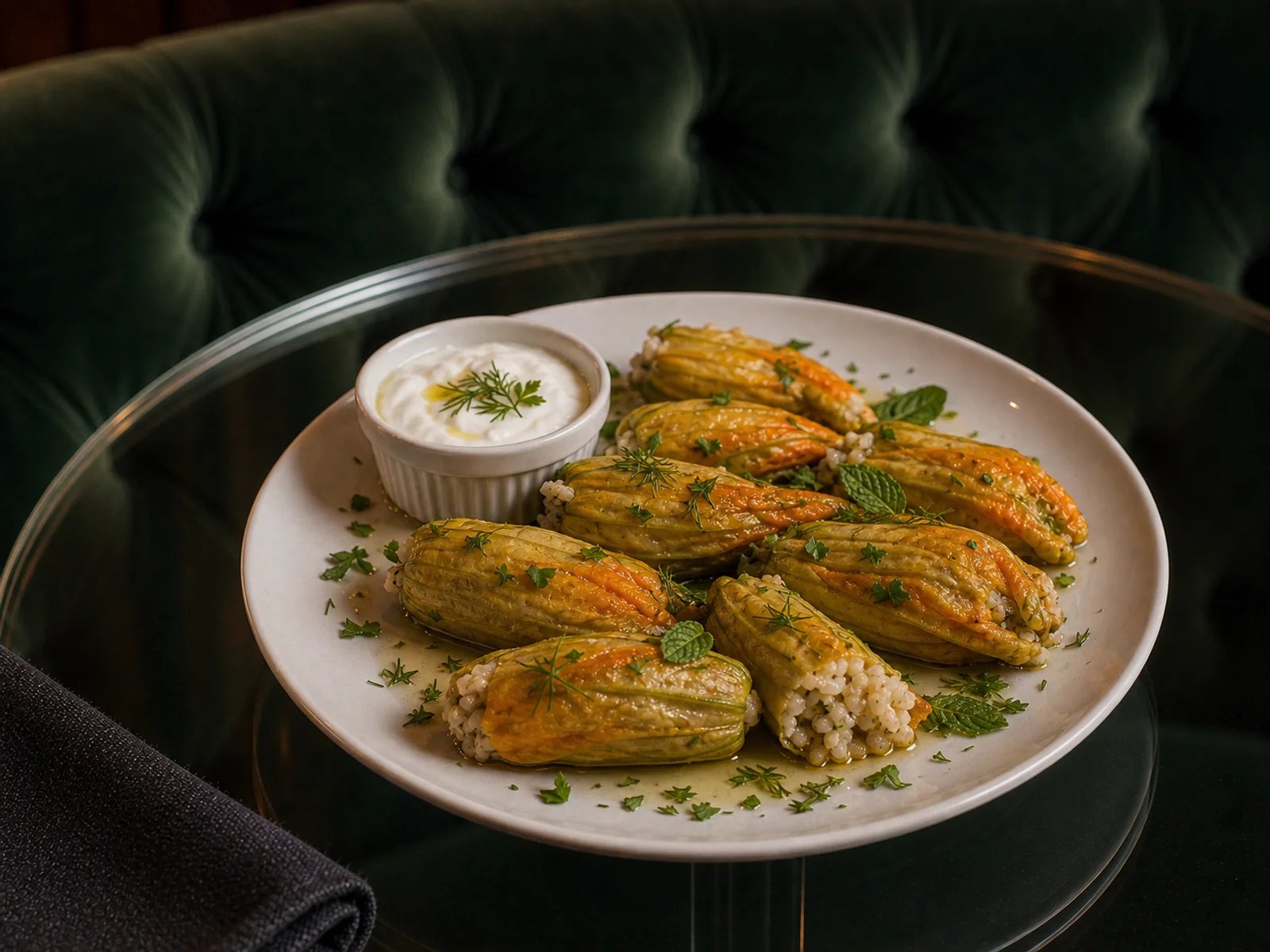 Stuffed Zucchini Blossoms with Mastic