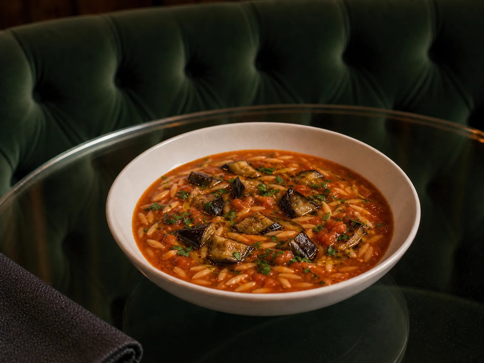 Batman Eggplant and Orzo Soup