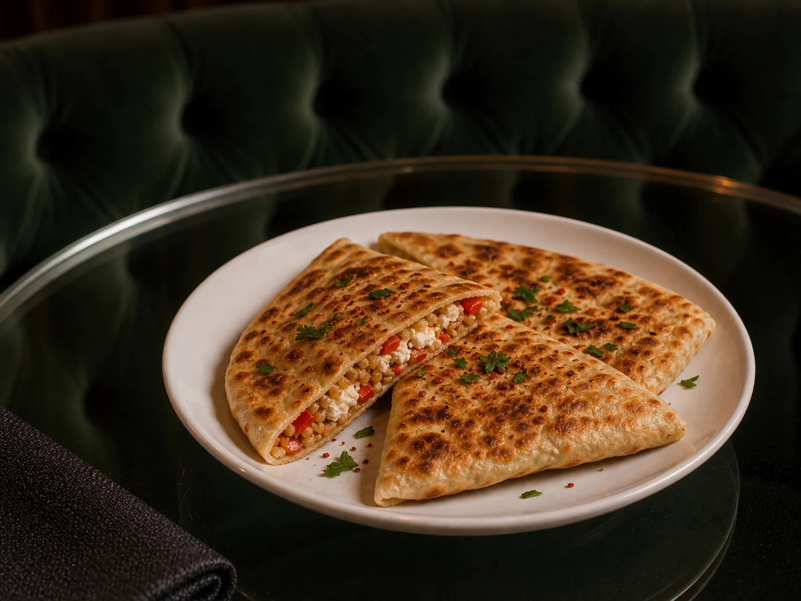 Gozleme with Firik, Cheese, and Peppers