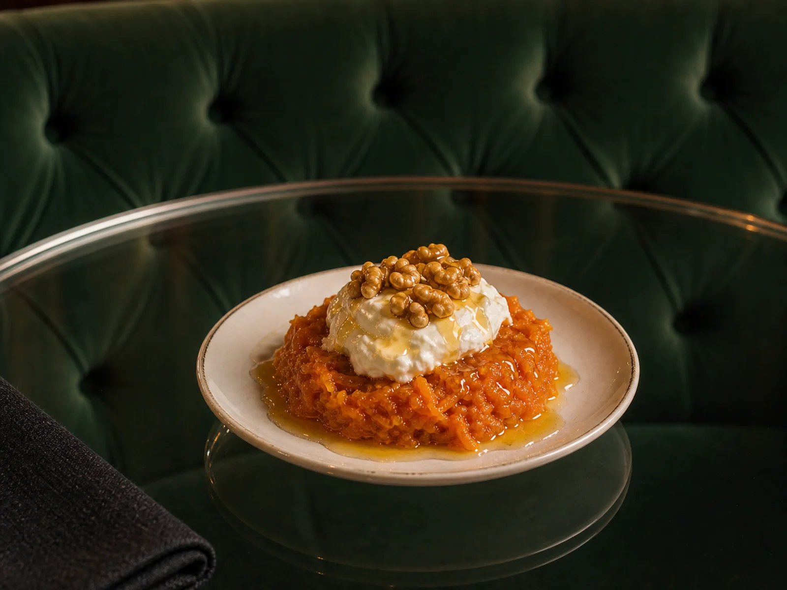 Carrot Dessert with Clotted Cream and Walnut