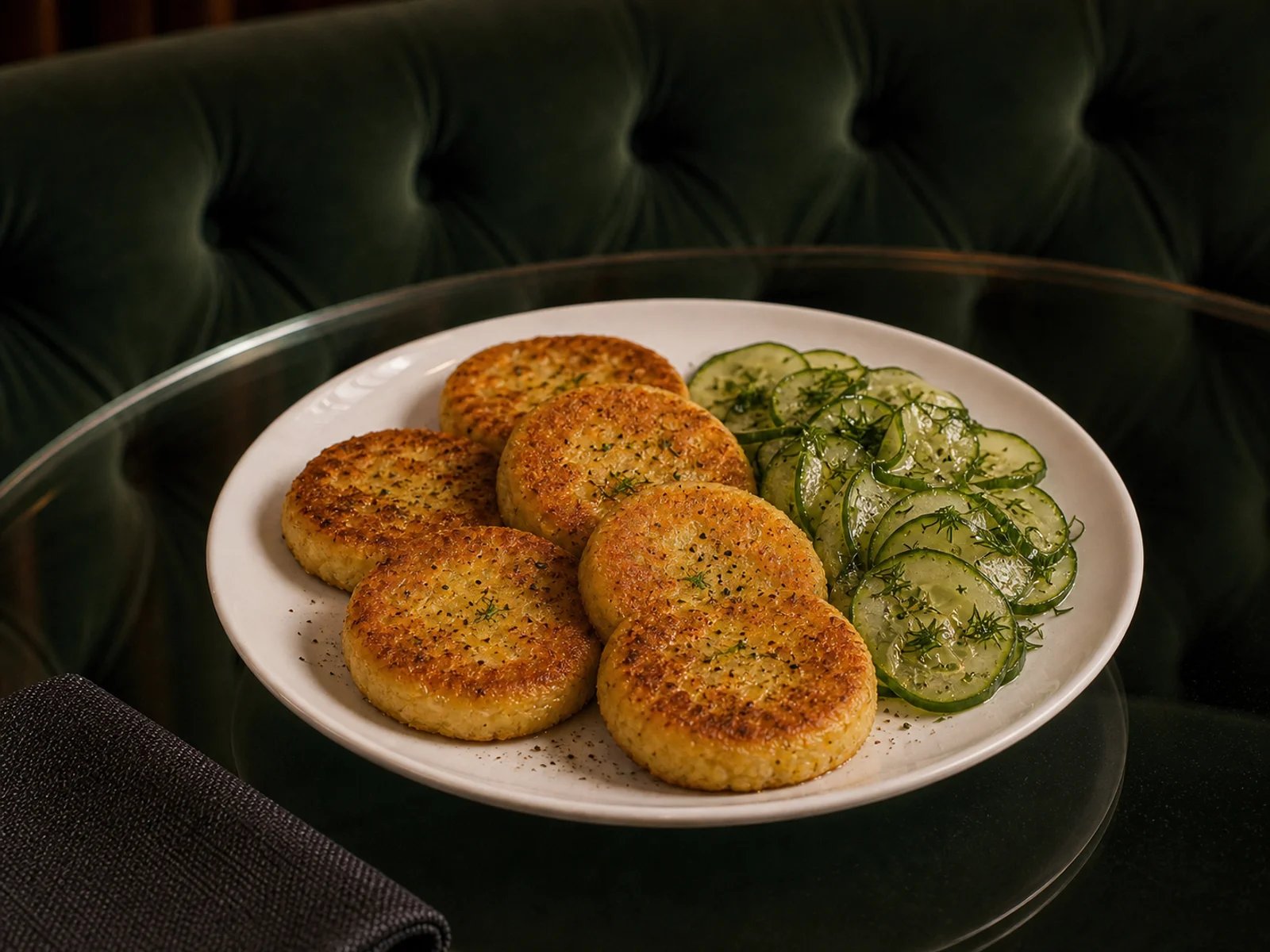 Hungarian Potato Cakes with Cucumber