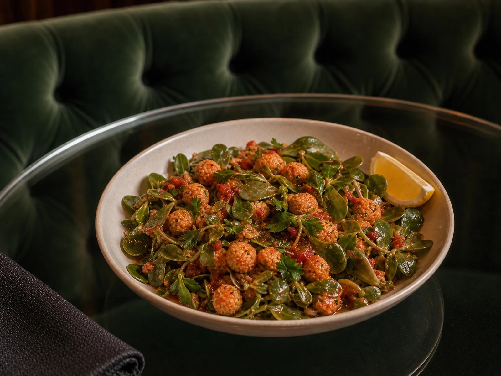 Antalya Purslane with Bulgur Dumplings