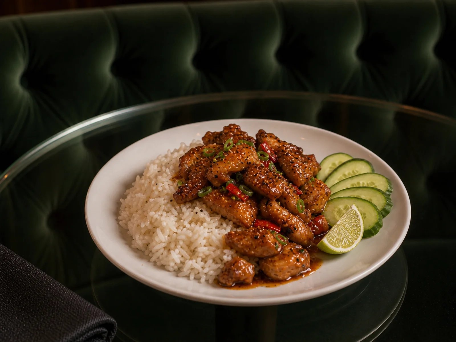 Caramel Pepper Chicken with Rice