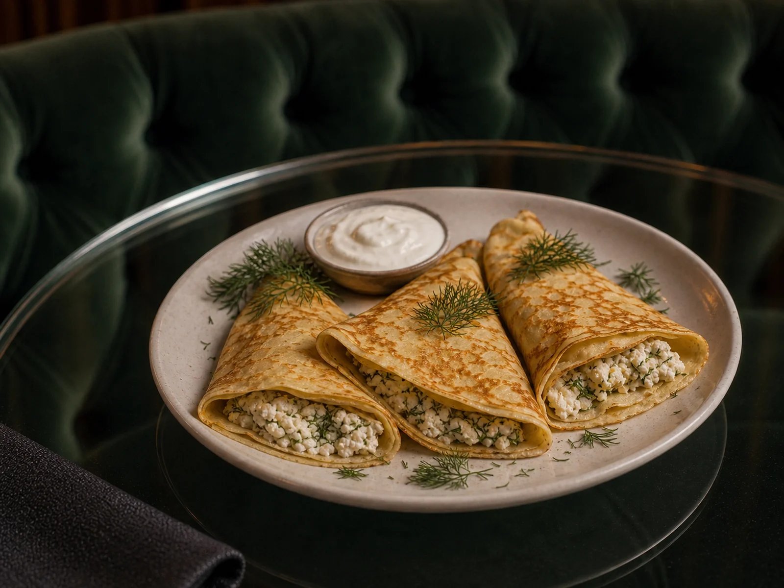 Hungarian Crepes with Curd Cheese and Dill