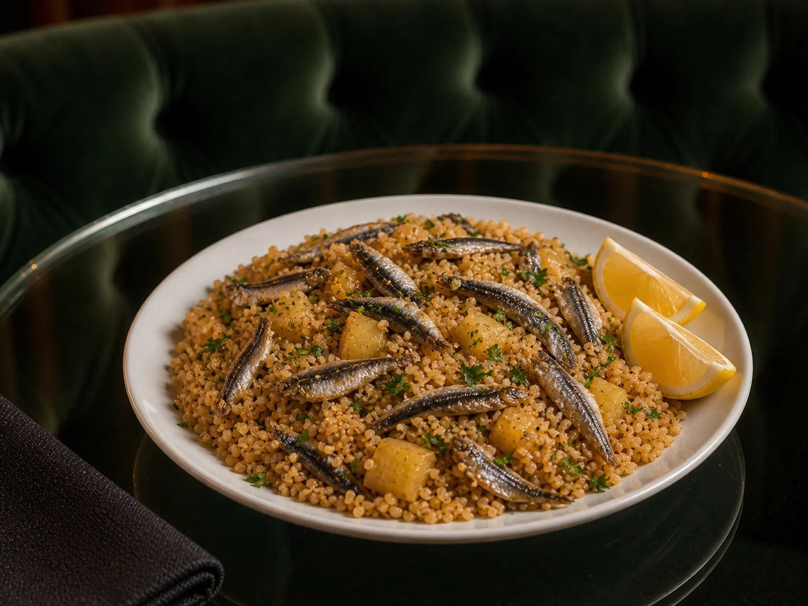 Bulgur Pilaf with Anchovy and Potato