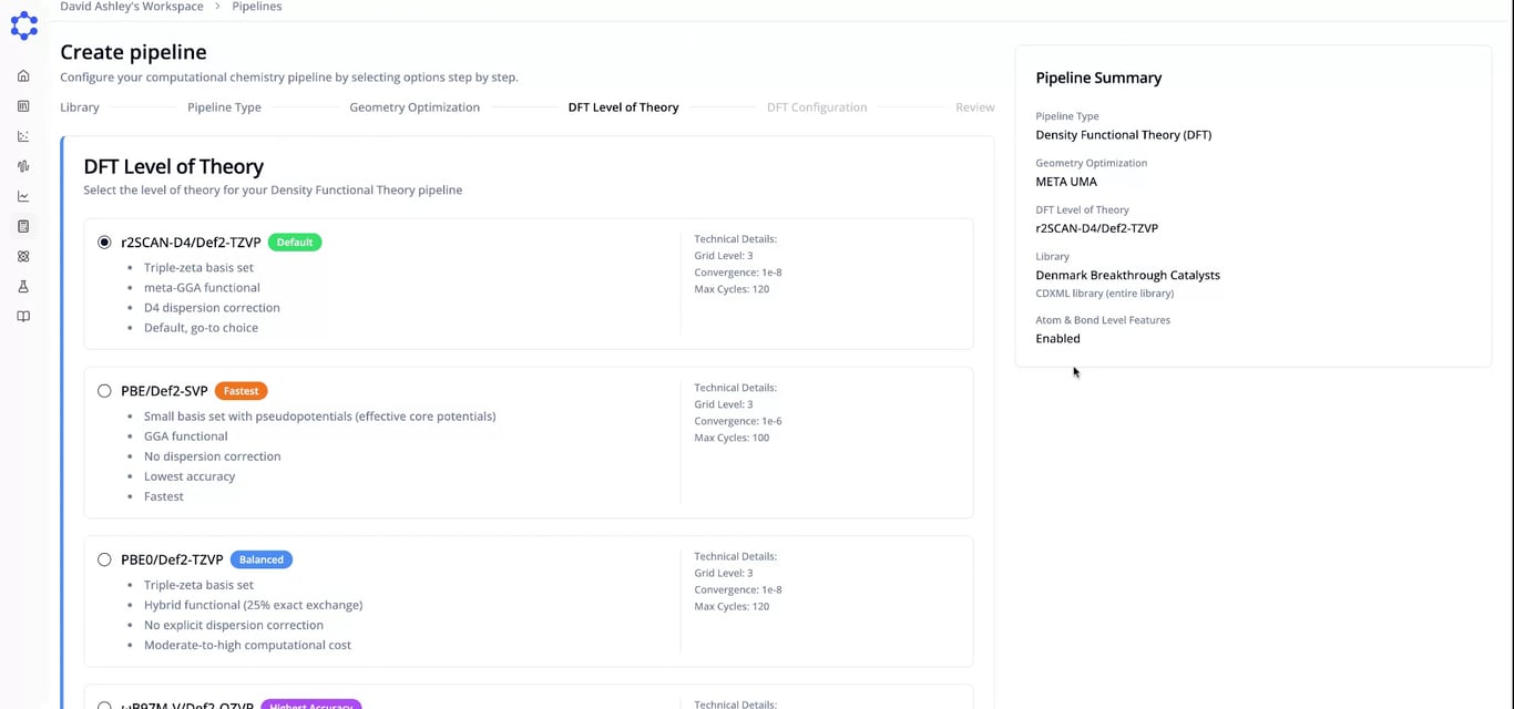 DFT functional and basis set selection with pipeline summary