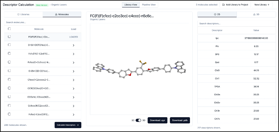 Molecules Tab Interface