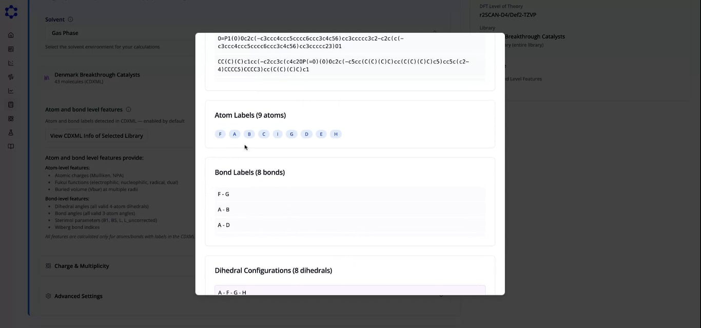 CDXML-derived bond and atom labels