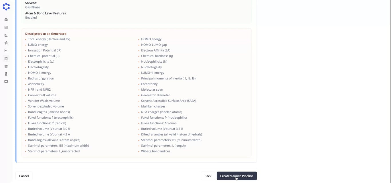 Pipeline review and creation screen
