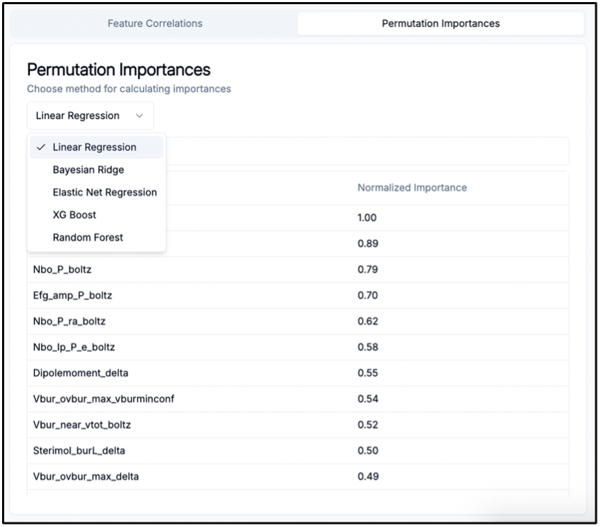 Feature Correlations Interface