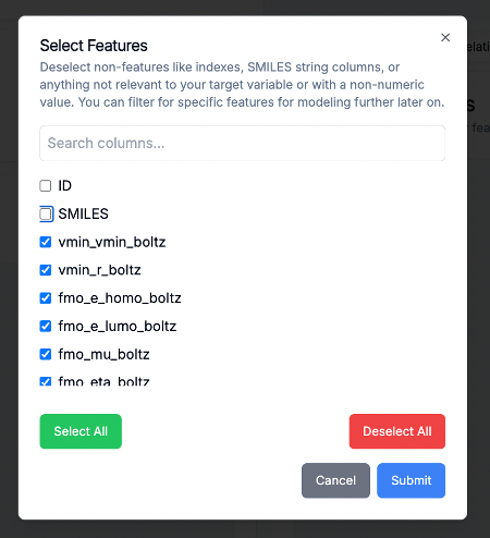 Feature Selection Interface