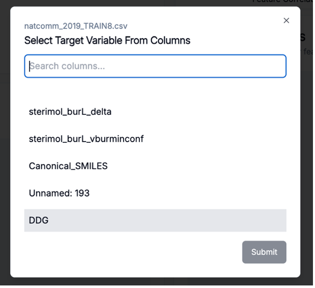 Target Variable Selection Interface