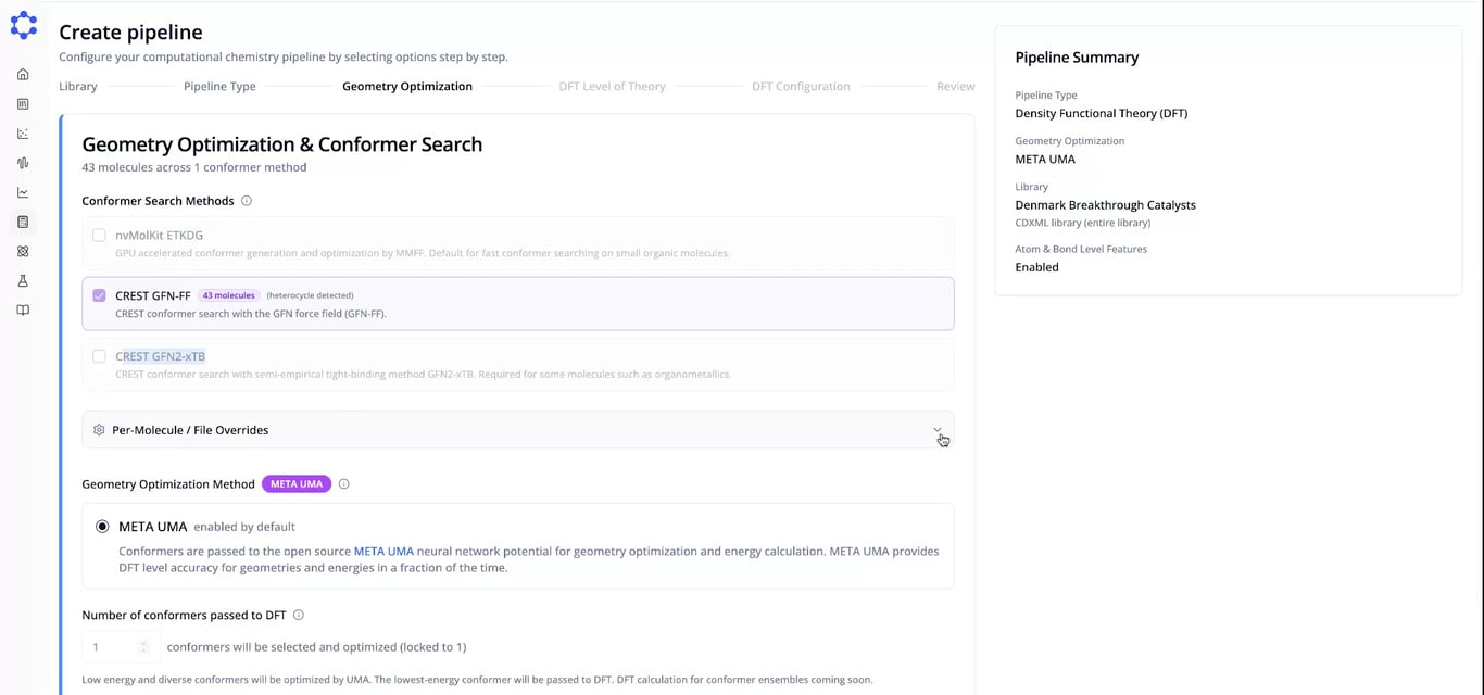 Conformer search method configuration