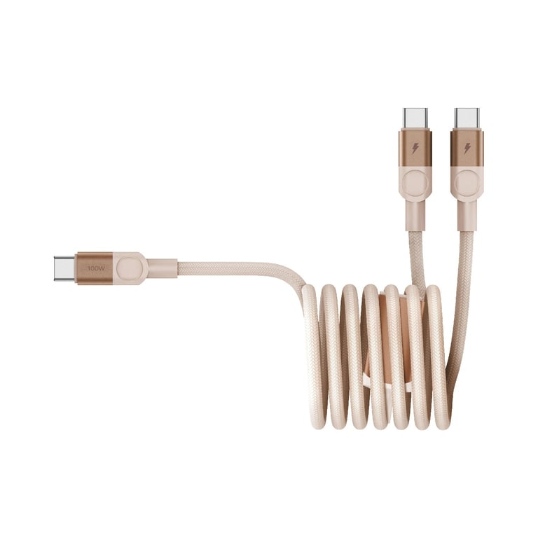 MOMAX Mag.link 100W USB-C to Dual USB-C 磁吸連接線(DC56)(200cm-沙漠金)