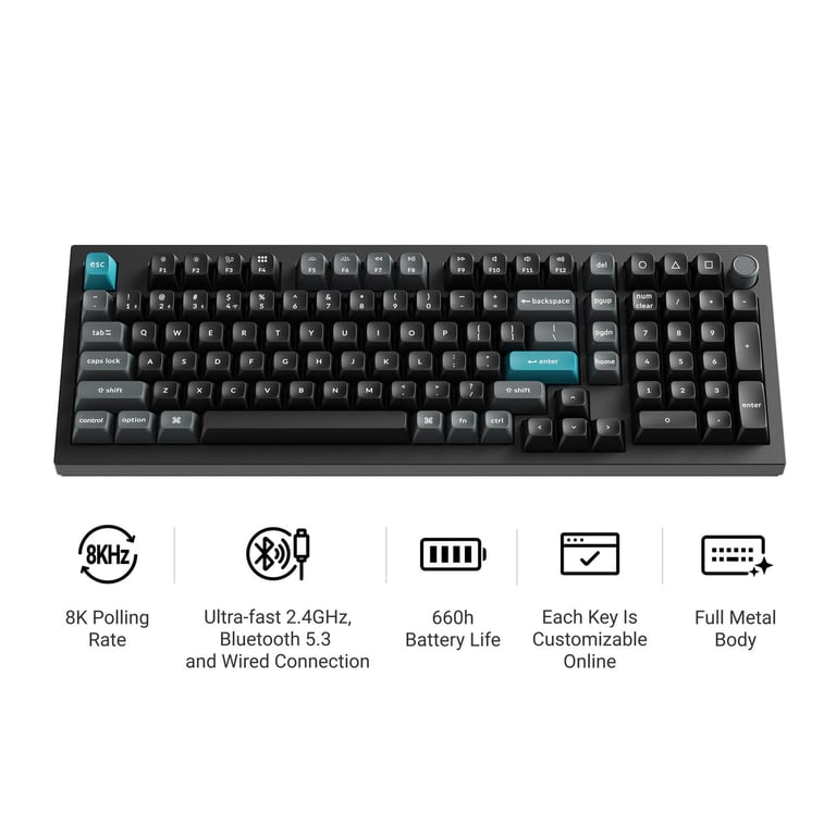 Keychron Q5 Ultra 8K (Q5U-M4) ZMK 96% 全鋁殼三模無線機械鍵盤(香蕉軸-黑色)