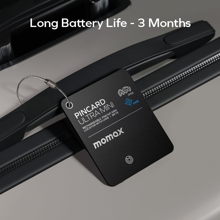 MOMAX PinCard Ultra Mini 充電式迷你 Find My 全球定位器(BR18)(黑色)