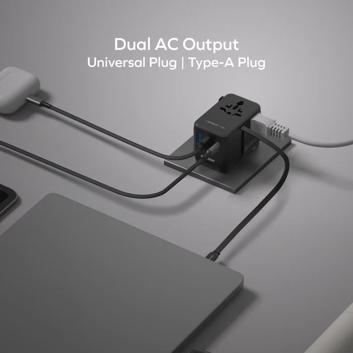 MOMAX 1-World2+ 70W 伸縮充電線三接口旅行充電插座(黑色)