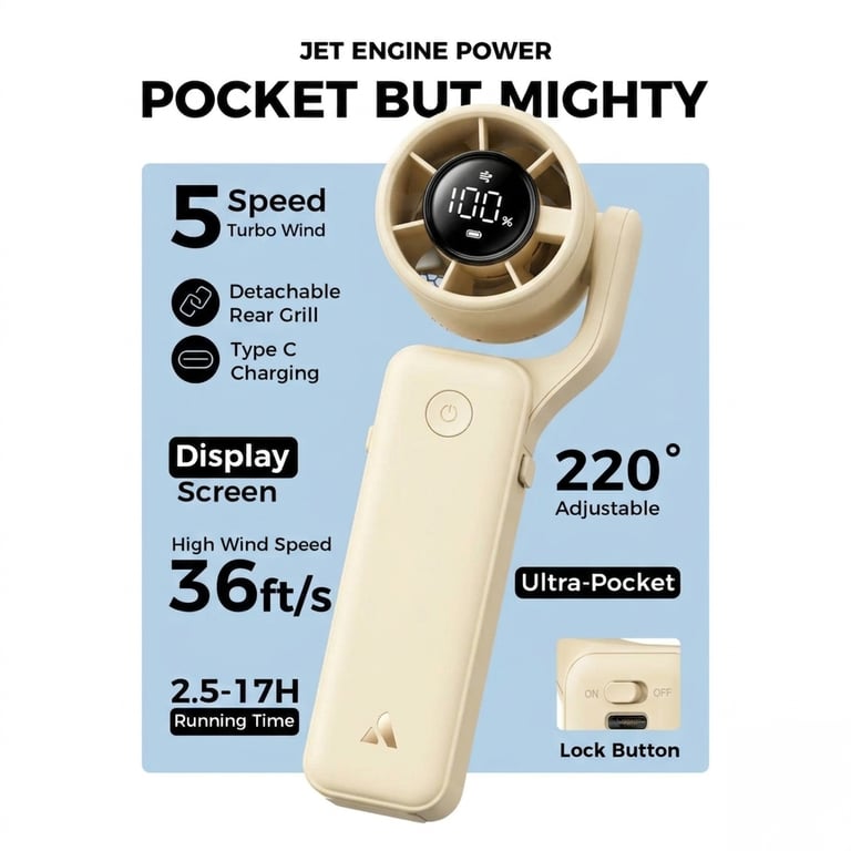 Aecooly Air Gimbal PF04 多合一旋轉高速風扇(米色)