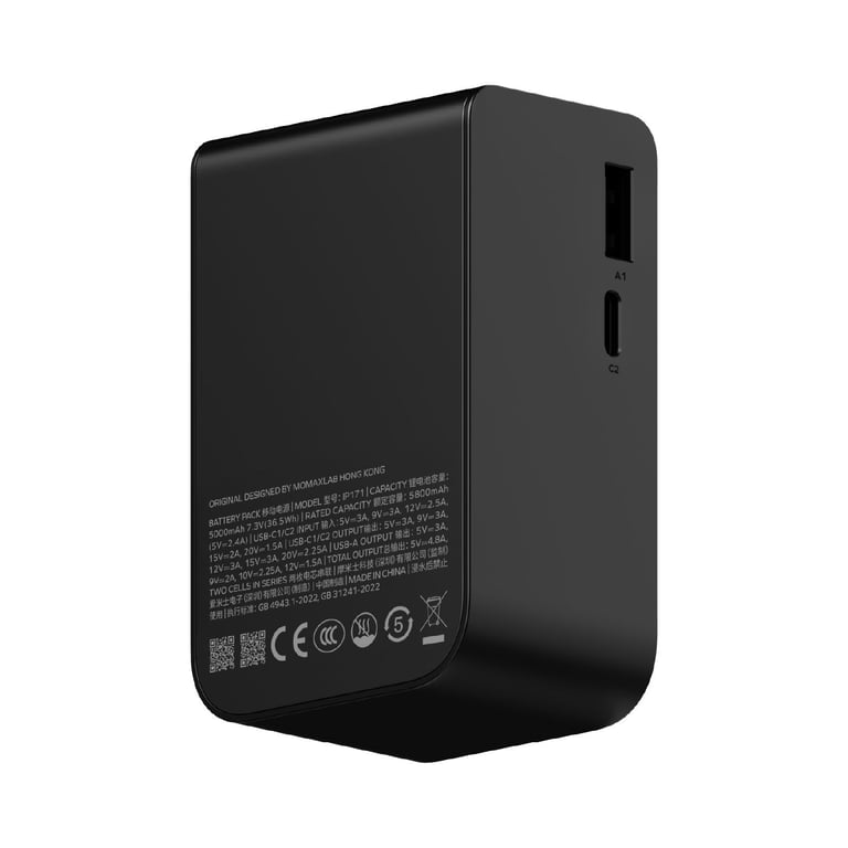 MOMAX 1-PAC Pass Mini+ 10000mAh 2合1內建伸縮充電線移動電源(IP171)(黑色)