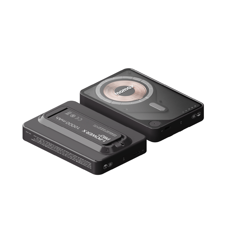 MOMAX 1-Power X Pro+ 10000mAh 磁吸無線充帶線行動電源連支架(IP132)(黑色)