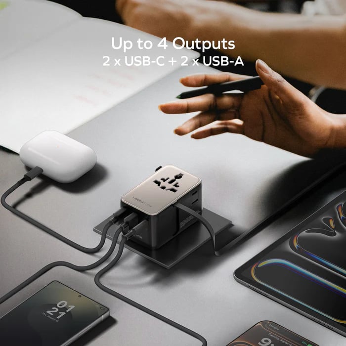 MOMAX 1-World2+ 70W 伸縮充電線三接口旅行充電插座(鈦色)
