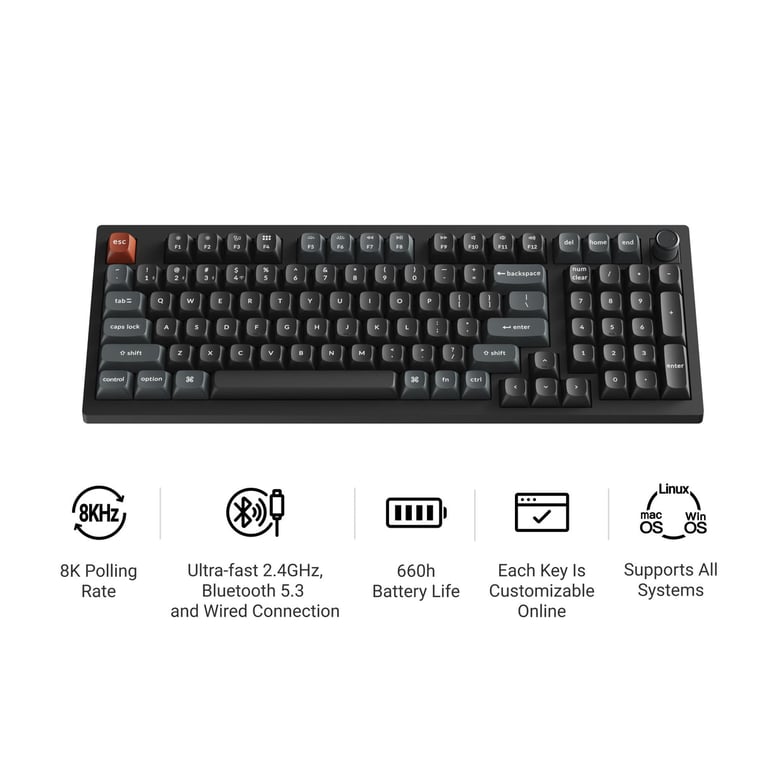 Keychron V5 Ultra 8K (V5U-D4) ZMK 96% 三模無線機械鍵盤(碳黑-Gateron Jupiter 香蕉軸)