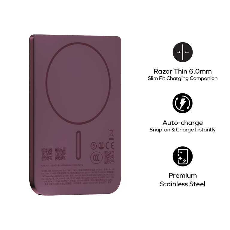 MOMAX 1-Power S.Pass Air 5000mAh 超薄磁吸流動電源(IP180)(紅色)