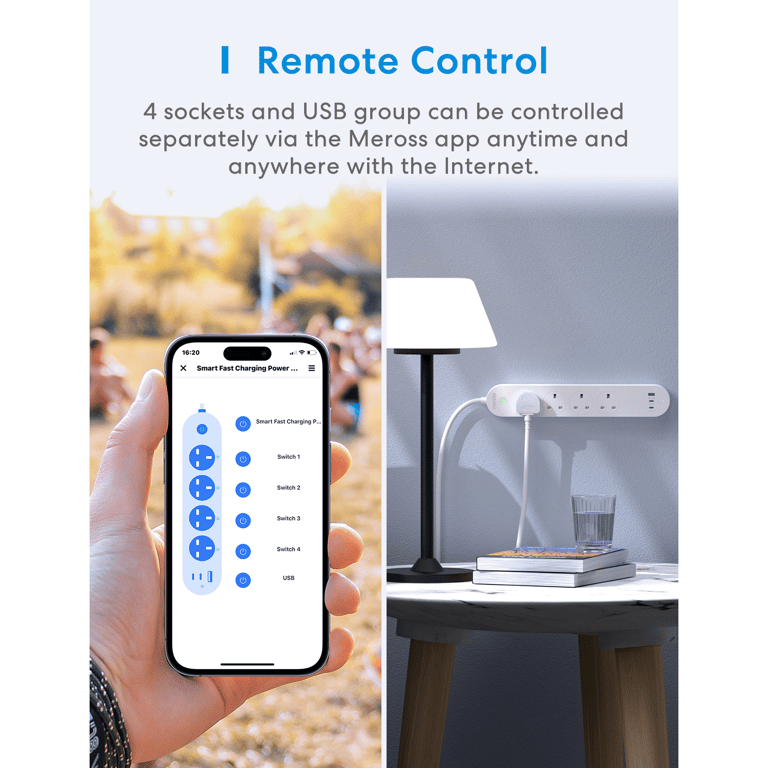 Meross MSP843P Wi-Fi 四位智能拖板連 65W GaN 快速充電埠