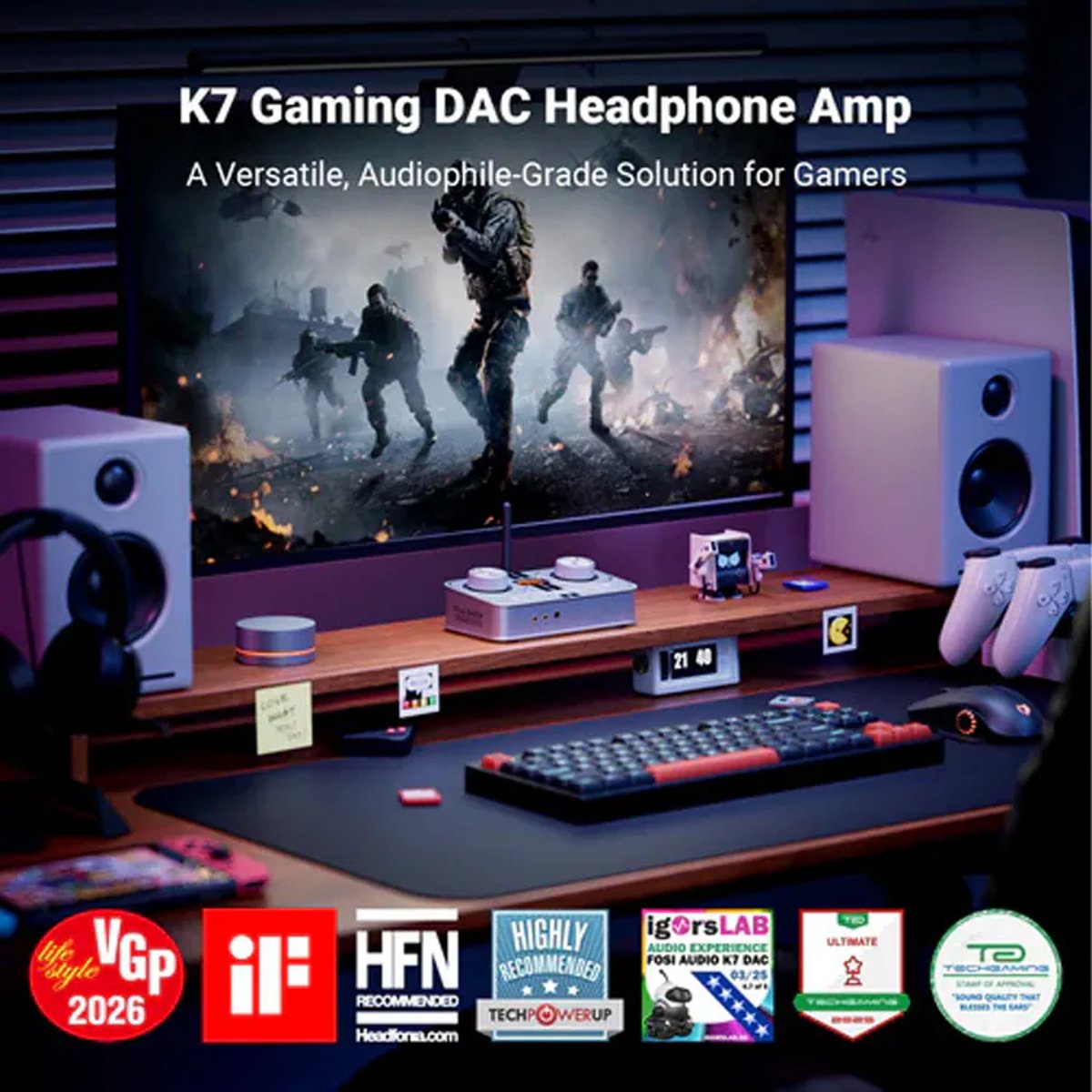Fosi Audio K7 DAC 平衡遊戲解碼耳擴(灰色)