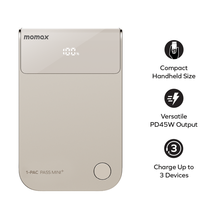 MOMAX 1-PAC Pass Mini+ 10000mAh 2合1內建伸縮充電線移動電源(IP171)(黑色)