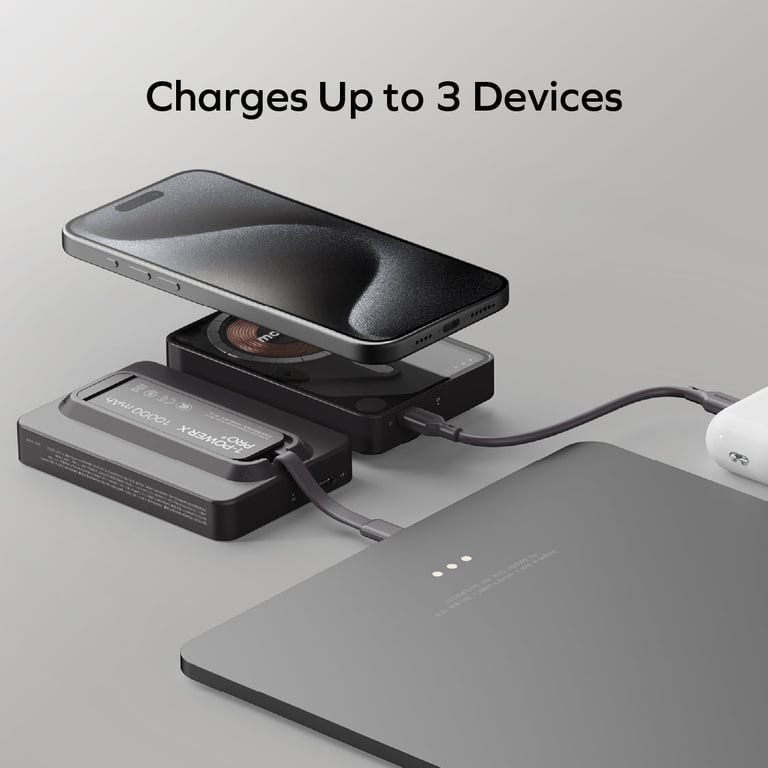 MOMAX 1-Power X Pro+ 10000mAh 磁吸無線充帶線行動電源連支架(IP132)(白色)