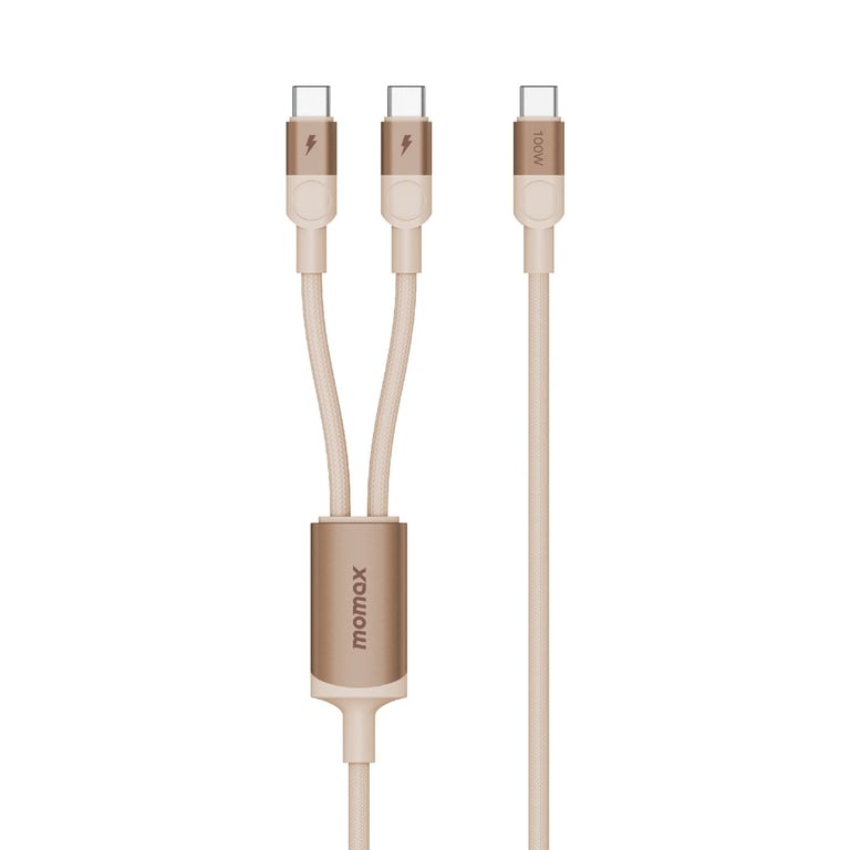 MOMAX Mag.link 100W USB-C to Dual USB-C 磁吸連接線(DC56)(200cm-沙漠金)
