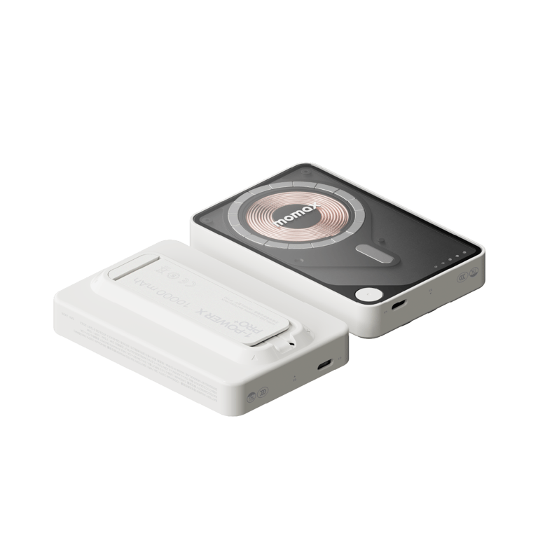 MOMAX 1-Power X Pro+ 10000mAh 磁吸無線充帶線行動電源連支架(IP132)(白色)