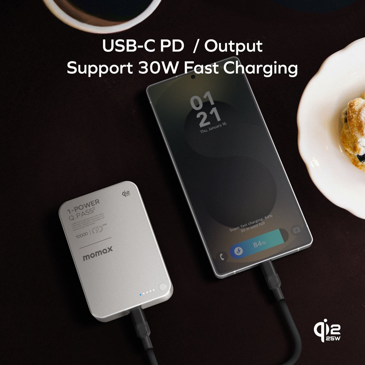 MOMAX 1-Power Q.Pass2 Qi2.2 10000mAh 磁吸流動電源(IP168Q2)(黑色)