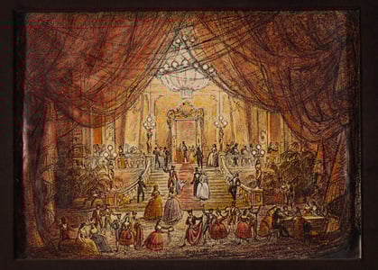 Bozzetto di Zeffirelli per la seconda scena del secondo atto