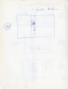 Story board appuntato da Zeffirelli per la sequenza dell'arrivo di Richard Burton, interprete di Petruccio.