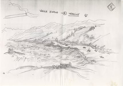 Zeffirelli’s sketches for the settings, dated 2003.