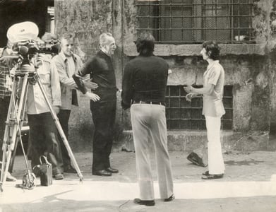 Zeffirelli and Eduardo de Filippo during filming in Naples.