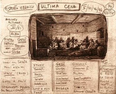 Tavola di Zeffirelli per l'ambientazione della scena dell'Ultima Cena.