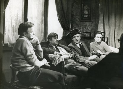 Zeffirelli con Umberto Orsini, Giancarlo Giannini e Anna Maria Guarnieri durante le prove.
