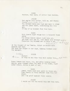 Pagine dal copione: la scena del balcone.