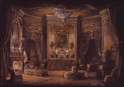 Bozzetti di Zeffirelli per la scena.